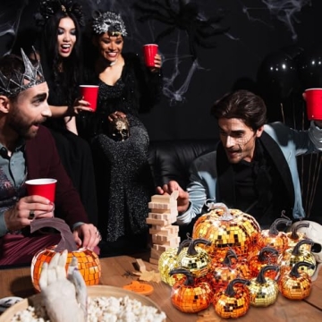 Lenwen Sparkling Disco Pumpkins - 12 Pcs Fall Decor