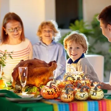 Lenwen Sparkling Disco Pumpkins - 12 Pcs Fall Decor