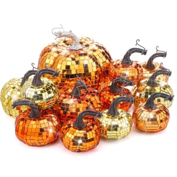 Lenwen Sparkling Disco Pumpkins - 12 Pcs Fall Decor