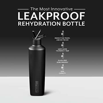 BrüMate ReHydration - 100% Leakproof 25oz Insulated Water Bottle with Straw - Stainless Steel Water Canteen (Matte Black)