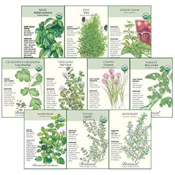 Botanical Interests Non-GMO Starter Herb Garden Seed Collection - 10 Packets with Recyclable Colored...