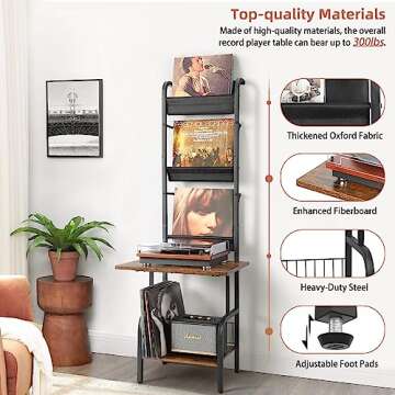 Record Player Stand with Vinyl Storage for Music Enthusiasts