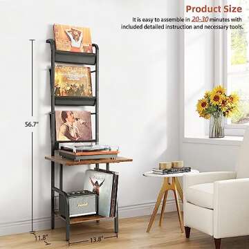Record Player Stand with Vinyl Storage for Music Enthusiasts