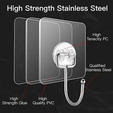 Large Adhesive Hooks for Heavy Duty 44Ib Max - 30 Packs, Waterproof & Removable
