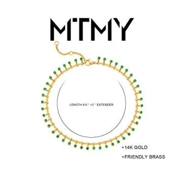 MTMY Gold Anklets for Women 14K Gold Plated Tiny Bead Anklet Green Cubic Zirconia Tassel Foot Chain Dainty Adjustable Cute Anklets Summer Beach Boho Anklets Jewelry Gift for women (nano-green)