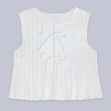 Linen Bow Tie Front Tank Tops Vest for Women