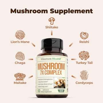 Vimerson Health Mushroom Powder Supplement - Lion’s Mane Powder, Reishi Mushroom, Cordyceps, Chaga & More. Mushroom Complex Capsules for Memory, Focus, Immune Support, Energy