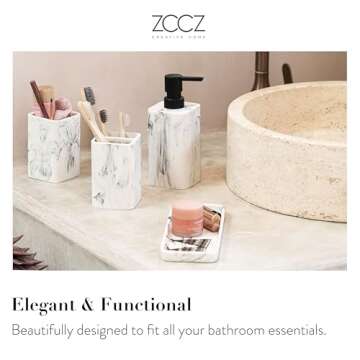 ZCCZ Bathroom Accessory Sets - 4-Piece Complete Set with Marble Look