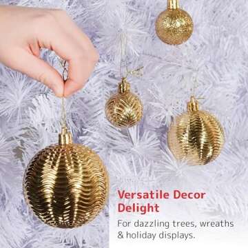 PREXTEX 36-Piece Shatterproof Gold Christmas Ornaments Set