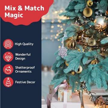 PREXTEX 36-Piece Shatterproof Gold Christmas Ornaments Set