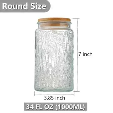 ANSQU Vintage Glass Storage Jar, 34 FL OZ Glass Food Storage Containers with Bamboo Lid, Airtight Co...
