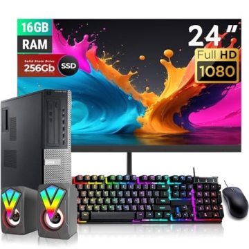 Dell Optiplex 7010 DT PC with Monitor & RGB Speaker