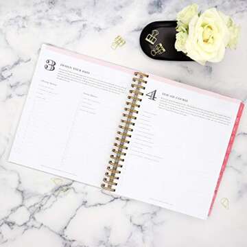 Day Designer for Blue Sky 2020-2021 Academic Year Daily & Monthly Planner, Frosted Flexible Cover, Twin-Wire Binding, 8" x 10", Black Stripe (120053)