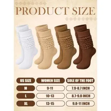 Janmercy 4 Pairs Slouch Socks for Women Bulk Stacked Boot 80s 90s Neon Slouch Knit Scrunchie Socks