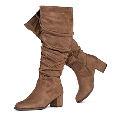 RF ROOM OF FASHION Women's Wide Calf Block Heel Slouchy Knee High Dress Boots (TAUPE, Size 10)