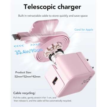 Retractable Wall Charger,35W PD Fast USB Charger Block with Retractable Lightening Cables for iPhone...