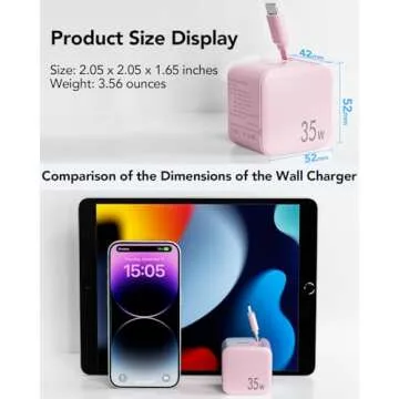 Retractable Wall Charger,35W PD Fast USB Charger Block with Retractable Lightening Cables for iPhone,Portable Charger Adapter with Foldable Plug for iPhone14/13/12,iPad,Air-Pods(Pink)