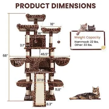 SHA CERLIN 68" Cat Tree for Large Cats with Perches