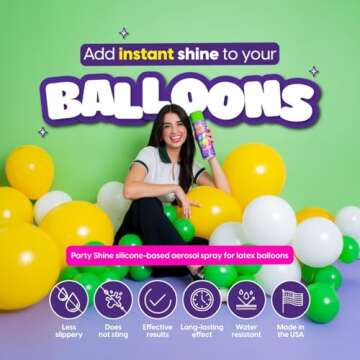 Party Shine Balloon Shine Spray, Silicone Spray for Latex Balloons, Balloon Spray Shine, Waterproof, Fragrance-free and Less Slippery Formula, Perfect for Balloon Décor, Parties, Events, 13oz (1 Pack)