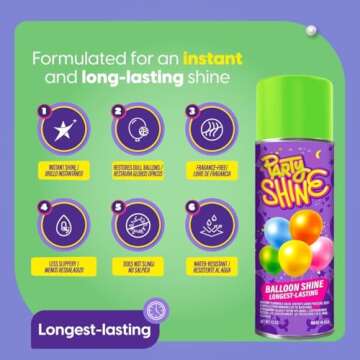 Party Shine Balloon Shine Spray, Silicone Spray for Latex Balloons, Balloon Spray Shine, Waterproof, Fragrance-free and Less Slippery Formula, Perfect for Balloon Décor, Parties, Events, 13oz (1 Pack)