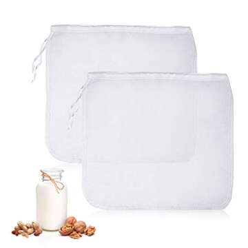 AIEVE Nut Milk Bag, 2 Pack 12"x12" Reusable Nut Bags Fine Mesh Strainer Bag Nut Milk Maker Cheese Cloths Filter Bag for Straining Almond Milk Cheese Tea Yogurt Juices Wine Soup Herbs