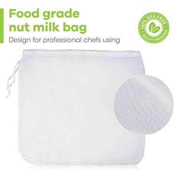 AIEVE Nut Milk Bag, 2 Pack 12"x12" Reusable Nut Bags Fine Mesh Strainer Bag Nut Milk Maker Cheese Cloths Filter Bag for Straining Almond Milk Cheese Tea Yogurt Juices Wine Soup Herbs