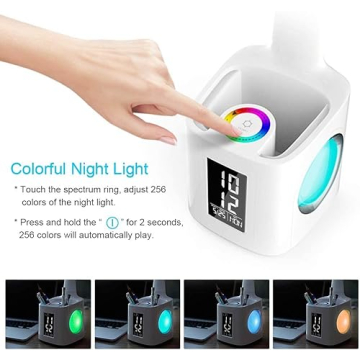 Wanjiaone Desk Lamp with USB, Clock, Color Night Light