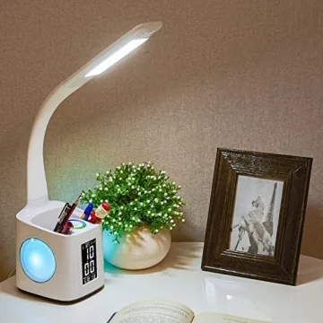 Wanjiaone Desk Lamp with USB, Clock, Color Night Light