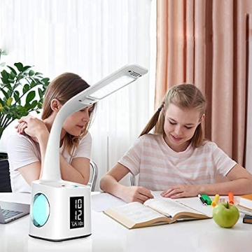 Wanjiaone Desk Lamp with USB, Clock, Color Night Light