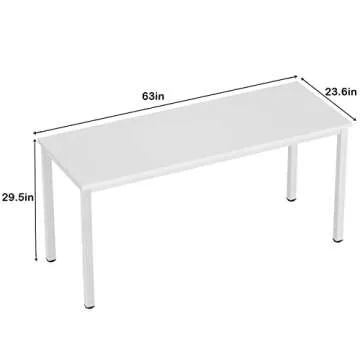Need 63 Inch Large Computer Desk - Modern Simple Style Home Office Gaming Desk, Basic Writing Table for Study Student, White Metal Frame, White