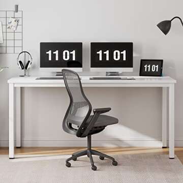 Need 63 Inch Large Computer Desk - Modern Simple Style Home Office Gaming Desk, Basic Writing Table for Study Student, White Metal Frame, White