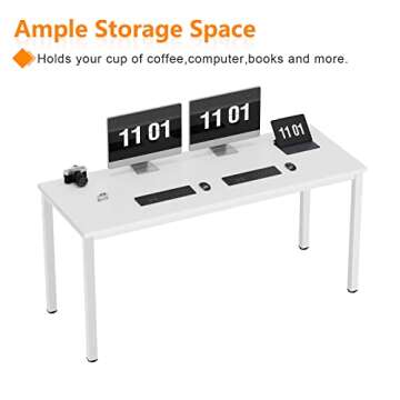 Need 63 Inch Large Computer Desk - Modern Simple Style Home Office Gaming Desk, Basic Writing Table for Study Student, White Metal Frame, White