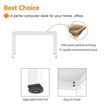 Need 63 Inch Large Computer Desk - Modern Simple Style Home Office Gaming Desk, Basic Writing Table for Study Student, White Metal Frame, White