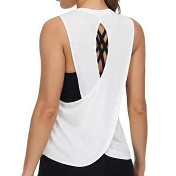 Gym People Women's Open Cross Back Workout Tank Top for Active Lifestyle in White