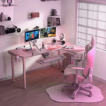 EUREKA ERGONOMIC Gaming Desk Pink,60 Inch Pink L Shaped Gaming Desk, Gaming Table Pink with Free Mou...