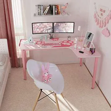 EUREKA ERGONOMIC Gaming Desk Pink,60 Inch Pink L Shaped Gaming Desk, Gaming Table Pink with Free Mouse Pad for Girls Home Office Wood & Metal Space-Saving,Easy to Assemble,Computer Desk Pink
