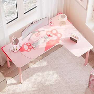 EUREKA ERGONOMIC Gaming Desk Pink,60 Inch Pink L Shaped Gaming Desk, Gaming Table Pink with Free Mouse Pad for Girls Home Office Wood & Metal Space-Saving,Easy to Assemble,Computer Desk Pink
