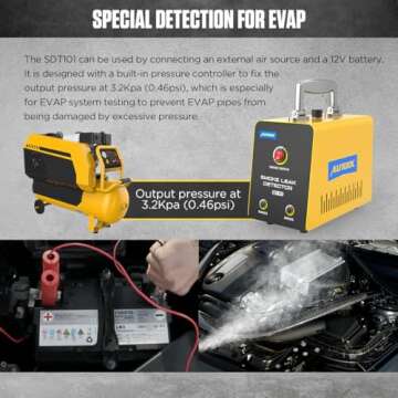 AUTOOL Automotive Smoke Machine Leak Detector,Evap Vacuum Smoke Diagnostic Tester,Pipeline Fuel Leakage Detector Compatible with 12V Cars, Trucks, Motorcycle, ATV, Boats, Snowmobiles
