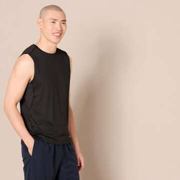 Amazon Essentials Tech Stretch Mens Muscle Shirt, Black, Large