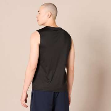 Amazon Essentials Tech Stretch Mens Muscle Shirt, Black, Large