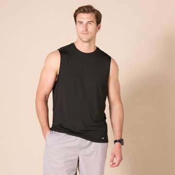 Amazon Essentials Tech Stretch Mens Muscle Shirt, Black, Large