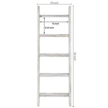MyGift Whitewashed Wood Ladder Blanket Holder
