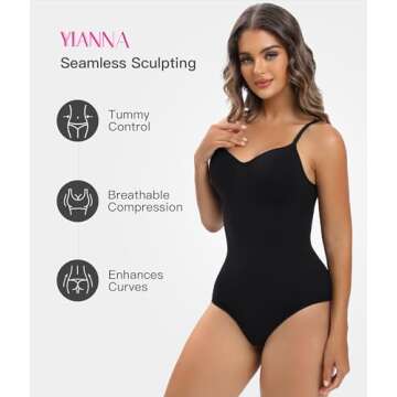 YIANNA Shapewear for Women Tummy Control Bodysuit Seamless Sculpting Snatched Waist Body Suit Brief,YA5213-Black-L/XL
