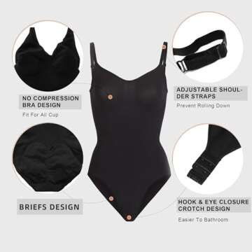 YIANNA Shapewear for Women Tummy Control Bodysuit Seamless Sculpting Snatched Waist Body Suit Brief,YA5213-Black-L/XL