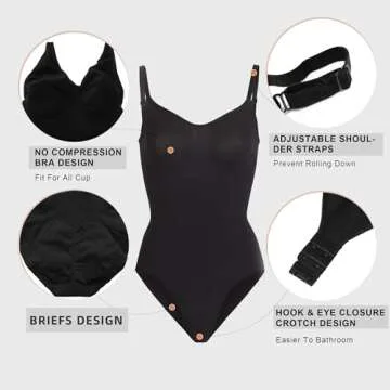 YIANNA Shapewear for Women Tummy Control Bodysuit Seamless Sculpting Snatched Waist Body Suit Brief,YA5213-Black-L/XL