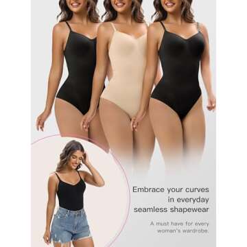 YIANNA Shapewear for Women Tummy Control Bodysuit Seamless Sculpting Snatched Waist Body Suit Brief,YA5213-Black-L/XL