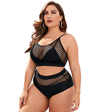 Floerns Women's Plus Size Fishnet High Waist Bikini Set - Stylish Swimwear for Curvy Women