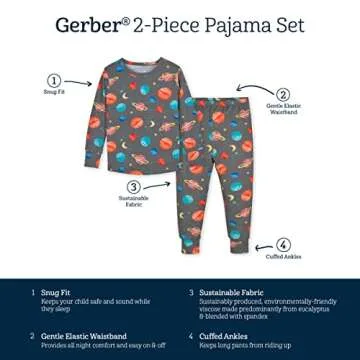 Gerber Unisex Baby Toddler Buttery Soft 2-Piece Snug Fit Pajamas with Viscose Made from Eucalyptus, Space, 2T