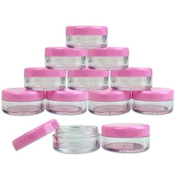 Beauticom (Quantity: 200 Pcs) 5G/5ML Round Clear Jars with Pink Lids for Cosmetics, Medication, Lab and Field Research Samples, Beauty and Health Aids