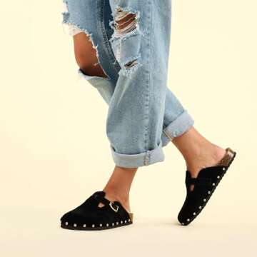 RF ROOM OF FASHION Women's Soft Faux Suede Footbed Cork Clog Antislip Slippers Buckle Mules House Sa...